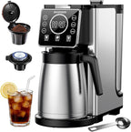 SHARDOR Programmable 5 Cup Drip Coffee Maker, Single Serve Hot & Iced Coffee Machine for K Cup & Grounds, 95oz Removable Reservoir, 6–24oz Brew Size, Strong Brew, Stainless Steel Thermal Carafe, Black