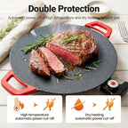 Indoor Smokeless Electric Griddle: 1000W Fast Heating Indoor Grill with 11/14/16" Nonstick Surface, Adjustable Temp Control, Easy to Clean for Steak, Pancake & BBQ (15.7in)