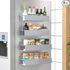 HuggieGems 4 Pack Magnetic Spice Storage Rack Organizer for Refrigerator and Oven, Gray Fridge Organizers and Storage