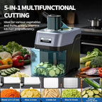 BLEOU 5-in-1 Electric Vegetable Chopper, 330LBS/H Commercial Food Processor Veggie Dicer Slicer with Magnetic Safety Lid, Non-Slip Base & Stainless Steel Blades for Restaurant Home Kitchen
