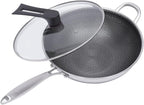 12in Woks & Stir Fry Pans Wok Pan with Lid, No Chemical Coated Chinese Woks for Electric, Induction,Gas Stoves