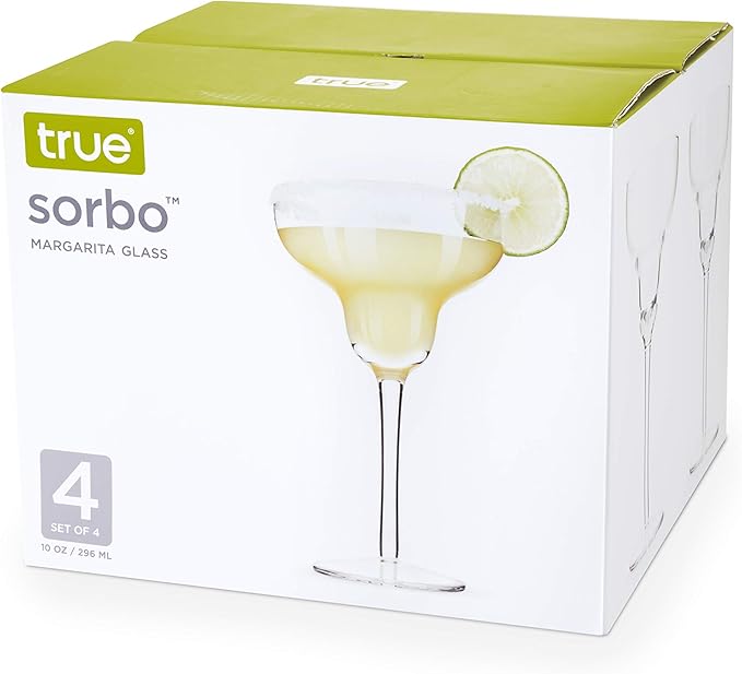 True Margarita Glass, Crystal Stemmed Cocktail Glasses, Dishwasher Safe, Mixed Drink Glasses, Daquiri Glass Holds 10 oz., Set of 4, Clear