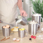 Newness Measuring Cup, [Upgraded, 3 Measurement Scales, Including Cup Scale, ML Scale, Ounce Scale], Stainless Steel Measuring Cup with Marking with Handle, 32 Ounces (1.0 Liter, 4 Cup) (Pack of 2)