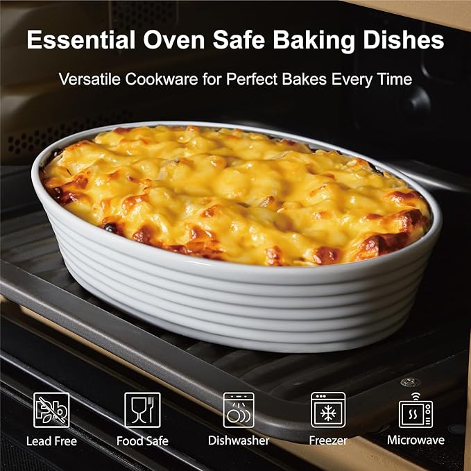 ONEMORE 2 Piece Ceramic Oval Baking Dish Set, 10.5/7.7 Inch Baking Dish Set, Porcelain Oval Au Gratin Pans for Pumpkin Pie, Apple Crisp, Pot Pies & Tarts, Microwave & Dishwasher Safe