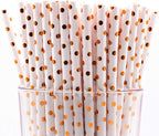 Pack of 150 Rose Gold Polka Dot Foil Biodegradable 4-Ply Paper Drinking Straws (Compostable, Non-toxic, BPA-free)