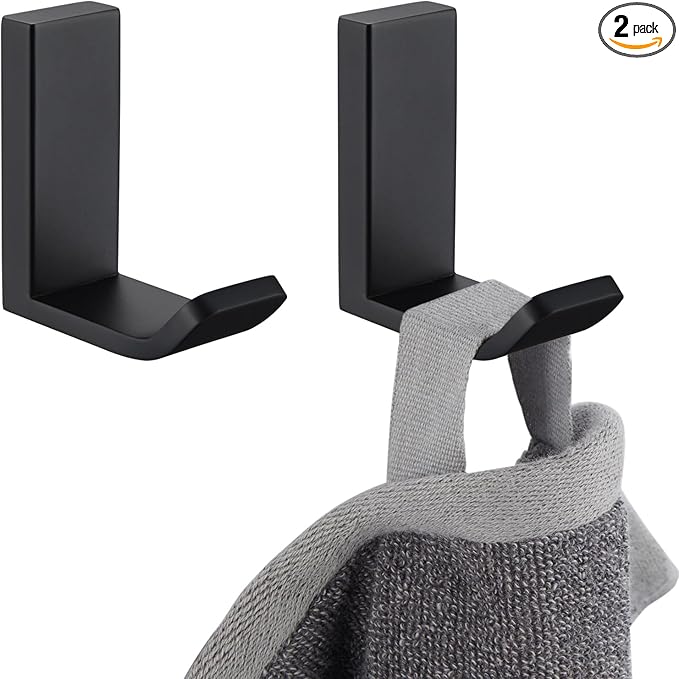 APLusee 2 Pack Bath Robe Hook, 304 Stainless Steel L Shape Coat Holder, Bathroom Home Accessories Matte Black