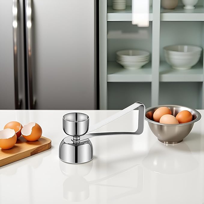 Silver Egg Shell Opener Egg Topper Cutter, Stainless Steel Egg Cracker Separator for Raw, Soft or Hard Boiled Egg Separators Specialty Tools and Gadgets