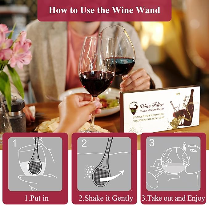 Clerona Wine Filters, the Wine Purifier, Sulfite and Histamines Remover - Naturally Eliminate Allergies & Sensitivities (Pack of 4)