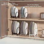 LINFIDITE 2 Pack Kitchen Plate Holder Organizer for Cabinet Space Saver Dinner Plate Storage Rack Upright Dish Drying Racks Metal Dish Stand for Cupboard Countertop Rustproof Black (1 Large 1 Small)