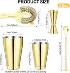 Mwellewm Cocktail Shaker Boston Shaker Set 15 Pcs Professional Bartender Kit Bar Shaker Stainless Steel Drink Shaker Bartending Beginner Martini Shaker Tin Mixed Alcohol Shaker Tool(Gold)