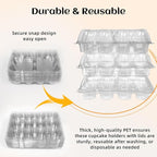 WIKDAY 12 Count x 12 Sets Plastic Cupcake Containers, Durable and BPA-Free Cupcake Holder with Lid for Easy Transport Storage, Stackable Clear Cupcake Carriers, Reusable Dessert Boxes