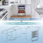 24'' Beverage Refrigerator Cooler,168 Cans Beverage and Beer Fridge with Glass Door, Built-in/Freestanding Drink Fridge for Kitchen, Bar or Office, Stainless Steel Silver