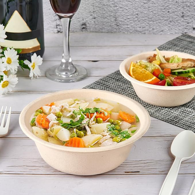 ECOLipak 12 oz Paper Bowls, [150-Pack] Compostable Paper Bowls Bulk, Heavy-duty Disposable Soup Bowls for Hot And Cold Food