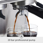 GarveeHome Espresso Machine With Grinder, 20 Bar Semi-Automatic Espresso Coffee Maker With Milk Frother Steamer Wand Cappuccino Latte Macchiato, 95 oz Water Tank, Pid Temperature Control-Silver