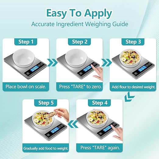 Food Kitchen Scale, Digital Food Scale 22lb/10kg Digital Kitchen Scale Precisely Measures Grams and Ounces for Meal Prep Baking and Cooking, Coffee, 304 Stainless Steel Kitchen Scale LCD Display