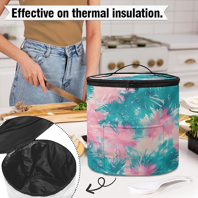Electric Pressure Cooker Insulation Bag Effective Insulation Electric Cooker Storage Handbag for Housewarming, Green Pink Tie Dye