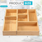 Fabsome Bathroom Drawer Organizer, Bamboo Box Bin for Junk Vanity Desk Makeup Drawer, Small Wooden Container Tea Storage Organization Tray for Kitchen Office, Set of 5