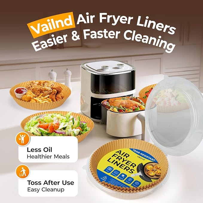 1000 Pcs Air Fryer Paper Liners, 8" Round Air Fryer Liners Disposable, Parchment Paper for 5-8 qt Airfryer Basket, Non-Stick Baking Papers