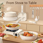 GiPP Ceramic Pots and Pans Set Non Stick, Nonstick Detachable Handle Cookware Sets, Healthy Non Toxic PFAS PFOA & PTFE Free, Dishwasher ＆Oven Safe, Induction Kitchen Pot and Pan, 15 Piece Cream