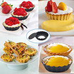 12PCS Egg Tart Molds with Removable Bottom, 3 Inch Mini Quiche Pans Nonstick Fluted Tart Pans with Silicone Basting Pastry Brush for Pie, Quiches, Tartlets
