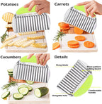 JAYVAR Large Crinkle Cutter French Fry Cutter, Large Wave Slicer Potato Wavy Chopper, Stainless Steel Vegetable Crinkle Cutting Onion Chopping Tool with Handle for Cucumber, Kitchen Dicer Gadgets