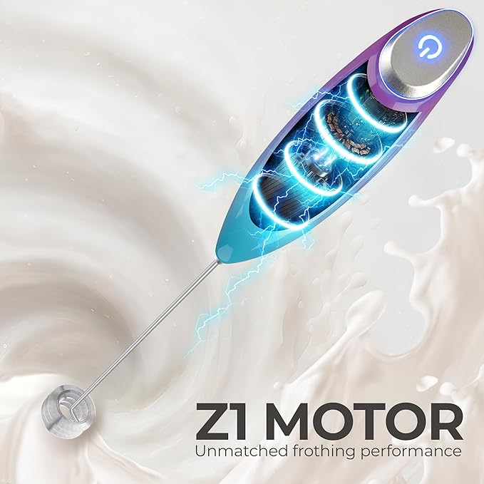 Zulay Kitchen Patented Tornado Triple Whisk Milk Frother with 4 Duracell Batteries – Handheld Foam Maker for Coffee, Lattes, Matcha & Hot Chocolate – Rich, Creamy Froth in Seconds - Borealis