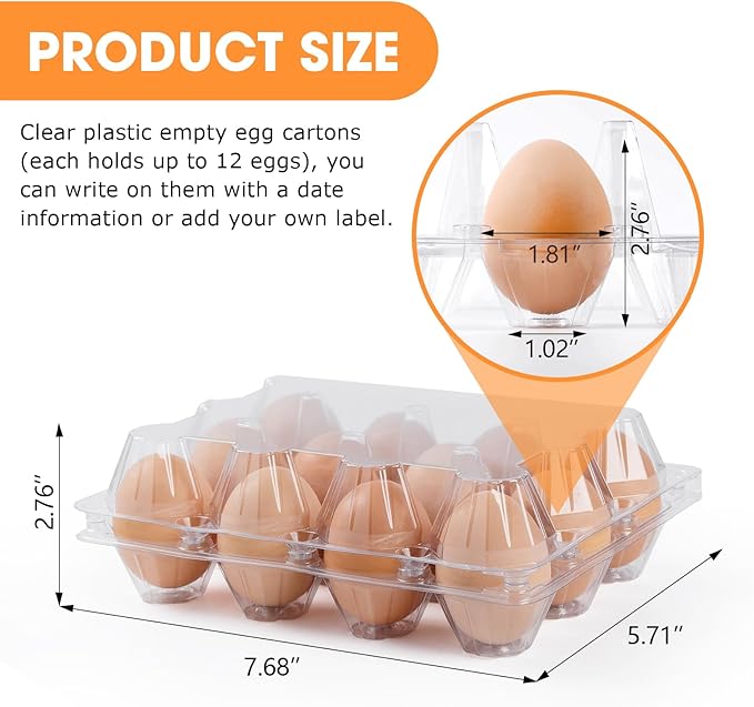 160 Pack Egg Cartons Cheap Bulk 12 Count Clear Empty Egg Cartons for Chicken Eggs 3x4 Grids, Reusable Egg Holder Egg Trays for Family, Chicken Farm, Markets Display - Egg Containers for Fresh Eggs