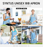 Syntus Apron for Men Women, Adjustable Cooking Kitchen Chef Aprons with 2 Pockets, Cotton/Polycotton/Polyester