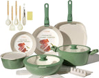 Ceramic Cookware Set Non Stick 23Pcs Pots and Pans Set Non Toxic with Detachable Handle Induction Kitchen Cookware Set Space Saving, Oven & Dishwasher Safe, Green