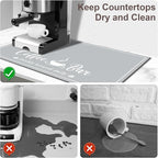 CooRug Absorbent Coffee Mat, Fashion Dish Drying Mat for Kitchen Counter Coffee Bar Accessories Espresso Machine Dish Rack 16" x 24" Light Grey