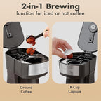 Elite Gourmet HyperChiller EHC210N Iced/Hot Coffee Maker, K-Cup or Coffee Grounds, 8, 10 or 12oz Pours, Removable K-Cup Holder and Reusable Mesh Filter, Drip tray, Black/Stainless-Steel