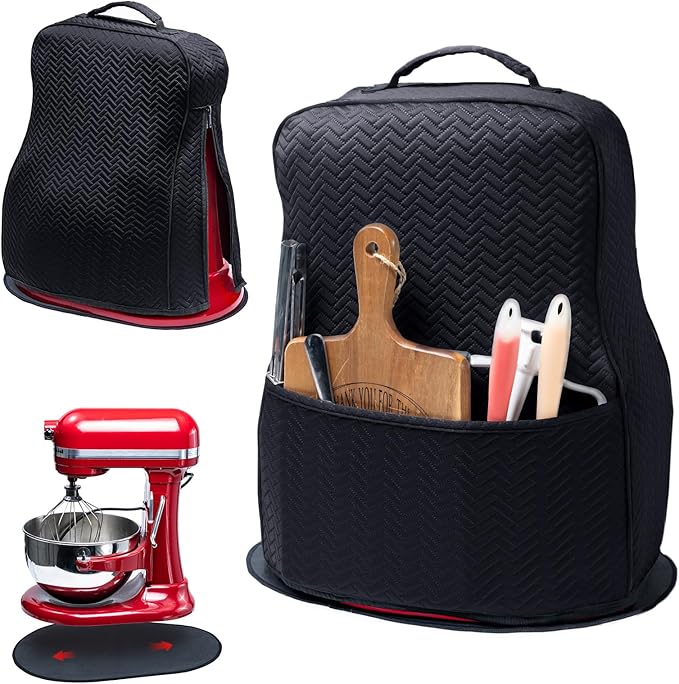 BAGSPRITE Stretchy Stand Mixer Cover with Appliance Slider- Washable Appliance Cover Compatible with Kitchenaid Mixer5/4.5 Quart - Dust Cover with Pockets for Kitchen Aid Accessories and Attachments