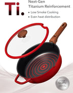 CAROTE 20Pcs Titanium Cookware Set, Pots and Pans Set Non Stick, Kitchen Cooking Set with Detachable Handle, Non Toxic Induction Cookware - Camping Cookware, Dishwasher/Oven Safe, Red