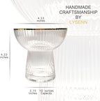 Lysenn Stemless Margarita Glasses Set of 4 - Elegant Vertical Stripes Cocktail Glasses – Premium Hand Blown Glassware for Martini and Mixed Drinks – 10 oz Gold Rim