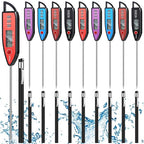 Copkim 10 Set Waterproof Food Thermometer for Water, Liquid, Candle and Cooking Digital Meat Thermometer with Long Probe Instant Read for Kitchen BBQ Grill Candy (Black)