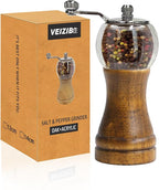 Pepper Mills, Classical Roast Black Manual Pepper Grinder Set，Hand Shake Salt Mill，Retro Style Wood， Acrylic，Ceramic Blades，Metal Handle, Enjoy Fresh Pepper (Walnut color 1pcs-6in)
