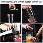 Mwellewm Cocktail Shaker Boston Shaker Set 15 Pcs Professional Bartender Kit Bar Shaker Stainless Steel Drink Shaker Bartending Beginner Martini Shaker Tin Mixed Alcohol Shaker Tool(Black)