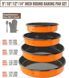 Round Enamel Roasting Pan Set Bakeware 4 Pack Cake Pizza Baking Dish 9/10/12/14 Inch Non-Stick Heat Resistance Chicken Roaster Oven Dishwasher Safe, Birthday Mother Day Gift Cookware