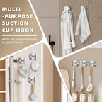 Suction Cup Hooks for Shower - Bathroom Reusable Hooks for Towels, Robes & Loofah - No-Drill Mounting on Kitchen,Walls,Metal,Glass,Mirrors,Tile & Smooth Non-Porous Surfaces (2, Brushed Nickel)