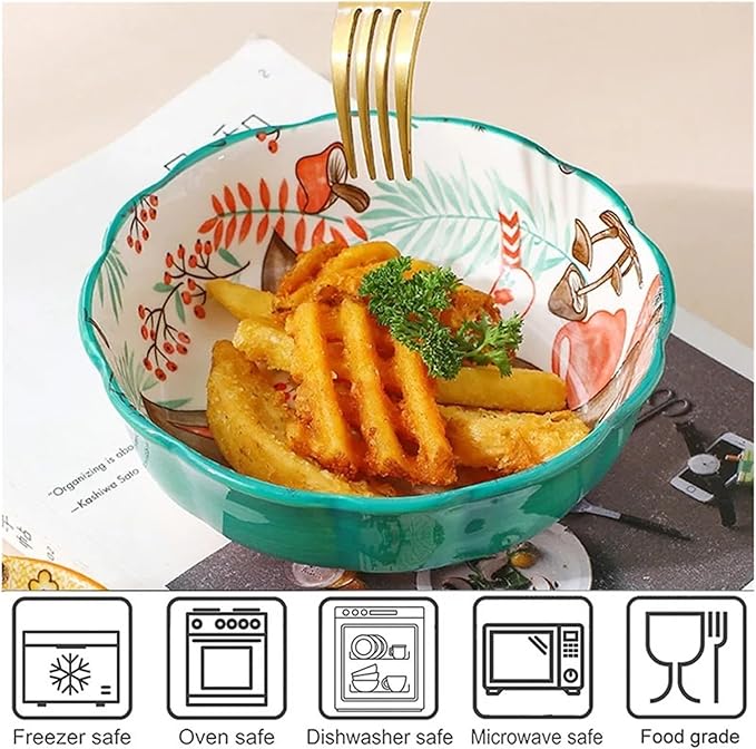 Ceramic Baking Pan, Forest Animals Pattern Tableware With Handle Salad Bowl Au Gratin Dish(Rabbit B rectangular)