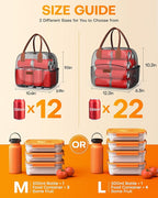 HOTOR Lunch Bag for Women & Men - Wear-Resistant Insulated Lunch Box with Large Capacity, Multi-Functional Cooler Bag for Office, Picnic, Green and White Stripes, 10L,10.60" x 5.90" x 9.50"