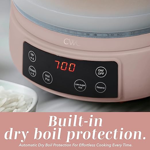 COOK WITH COLOR 3L Glass Mini Low Carb Rice Cooker – Holds 2 Cups Raw/Makes 6 Cups Cooked with Auto Lift Filter Basket, Hotpot & Steamer for Rice, Grains, Digital Panel with Keep Warm, Dusty Rose