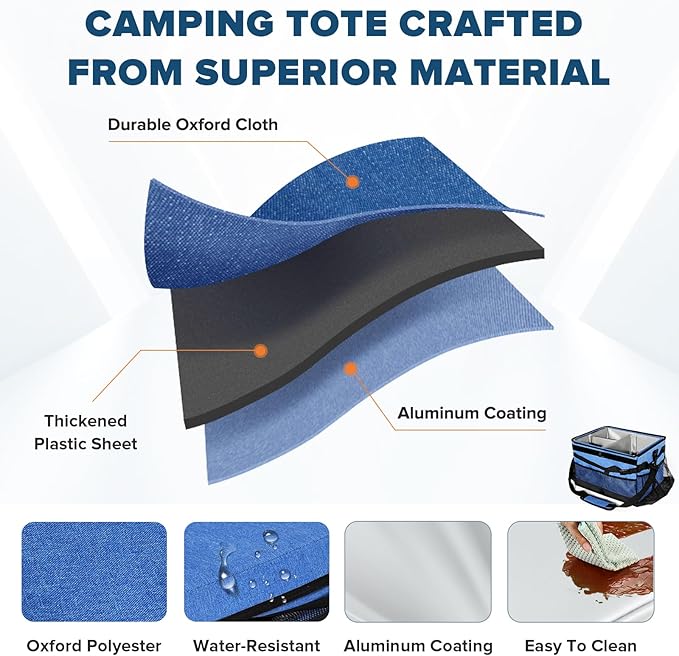 Grill Caddy, Blue Oxford BBQ Caddy with Paper Towel Holder & Lid, Collapsible Tailgating Accessories Basket, Portable griddle Bag Organizer for Outdoor Grilling, Picnic, Camping, Fishing, RV