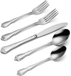 Oneida Silverware Set, True Rose 20-Piece Everyday Flatware Set, Service For 4, 18/0 Stainless Steel, Dishwasher Safe, Knife Spoons And Forks Set, Home And Kitchen Utensils (Silver, 20 Piece)