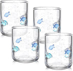 Vesici 4 Pcs Fish Icon Juice Glasses 14 oz Christian Drinking Glass Cups Hand Blown Fish Cocktail Wine Glassware Cup for Summer Party Supplies Holiday Gifts