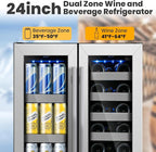 Wine and Beverage Refrigerator,24 inch Dual Zone Upgrade Compressor Wine Cooler 20 Bottle & 88 Cans,Built in or Under Counter Wine Fridge with Glass Door for Bar and Home