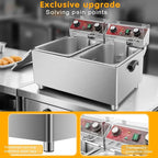 Mvegoiuok Commercial Double Deep Fryer With 2 Basket large deep fryer 3600W Electric Oil Fryer Pot for Home Use 25QT Fish Fryer With Oil Filtration Stainless Steel Frier