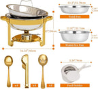 4 Pack Gold Round Chafing Dishes for Buffet, 5 QT Food Warmers and Cold Food Server for Parties, Events Hosting, Family Gatherings, Full Set Catering Supplies with Serving Utensils Accessories