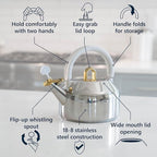 Michael Graves Design Steamy Kettle - Whistling 2.2 Quart Stainless Steel Stovetop Kettle, Induction Compatible, Ergonomic 2-Hand Grip Handle, Easy Flip Spout, Removable Lid, Fold-Down Storage Handle