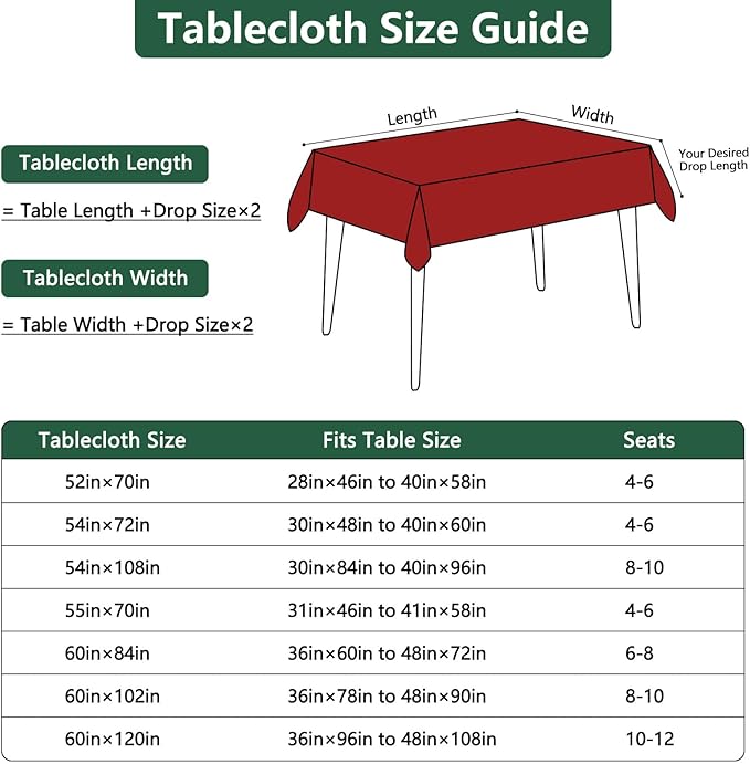 Winter Red Textured Fabric Tablecloth Rectangle, Faux Linen Stain Resistant Table Cloth for 6 Foot Rectangular Table, Reusable for Dinig Party Holiday Decoration, 60 x 84 Inch